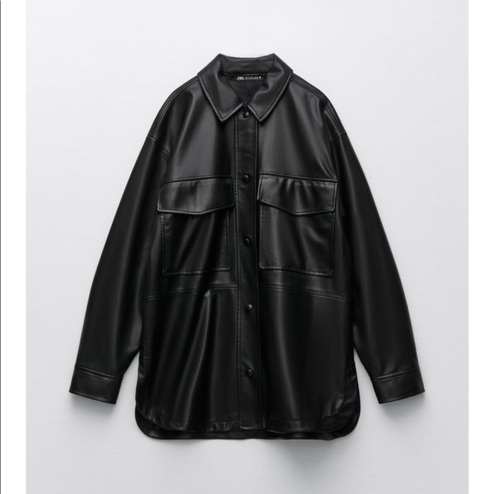 Zara faux leather overshirt shacket jacket new with tags